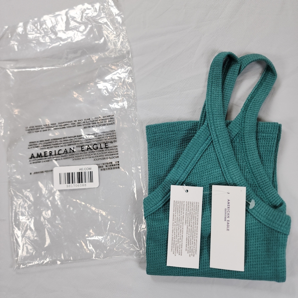 American Eagle Outfitters Textured Knit Cami Tank Teal Green Size XXS - Picture 7 of 9